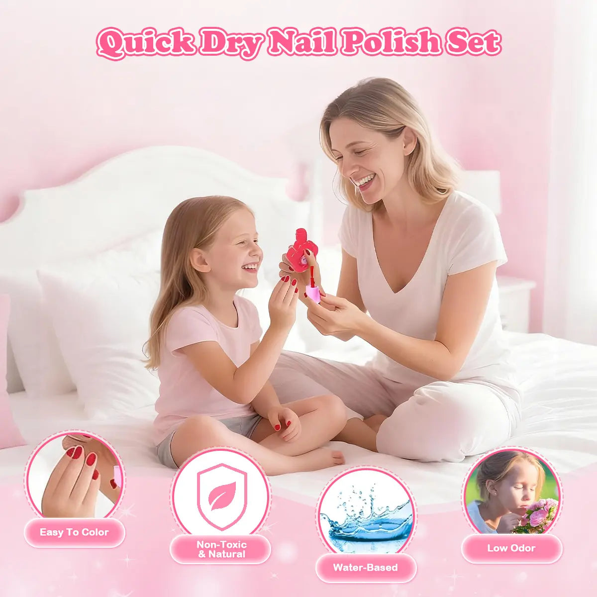 🎀Set de Maquillaje Lavable Infantil con Bolso Rosa Portátil 💖✨