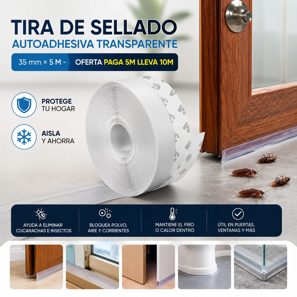 Tira de Sellado Autoadhesiva (35 mm × 5 M - Oferta Paga 5M Lleva 10M) 🛡️❄️