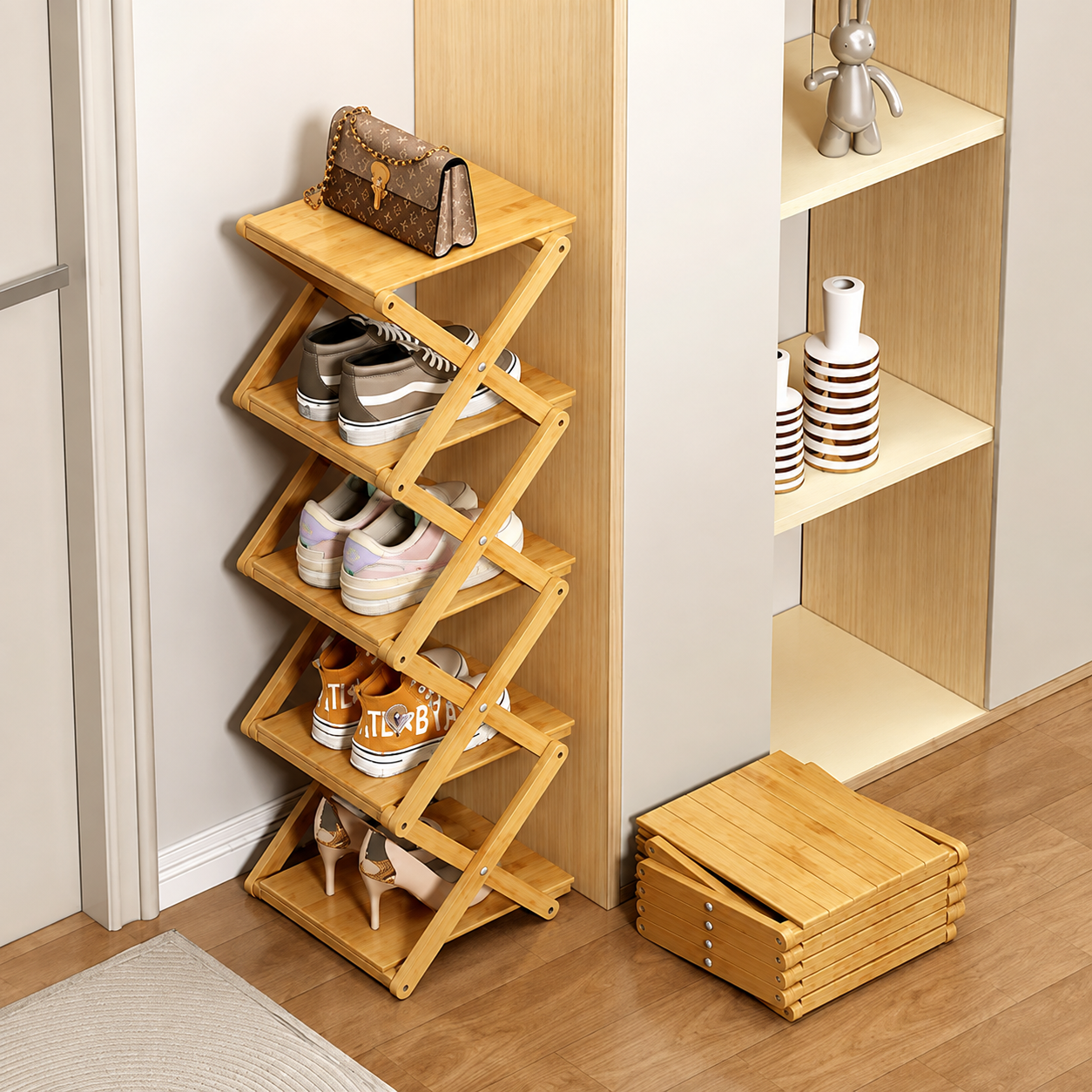 Zapatero Organizador Plegable en Bambú (3, 5 y 7 Niveles) 🪵✨