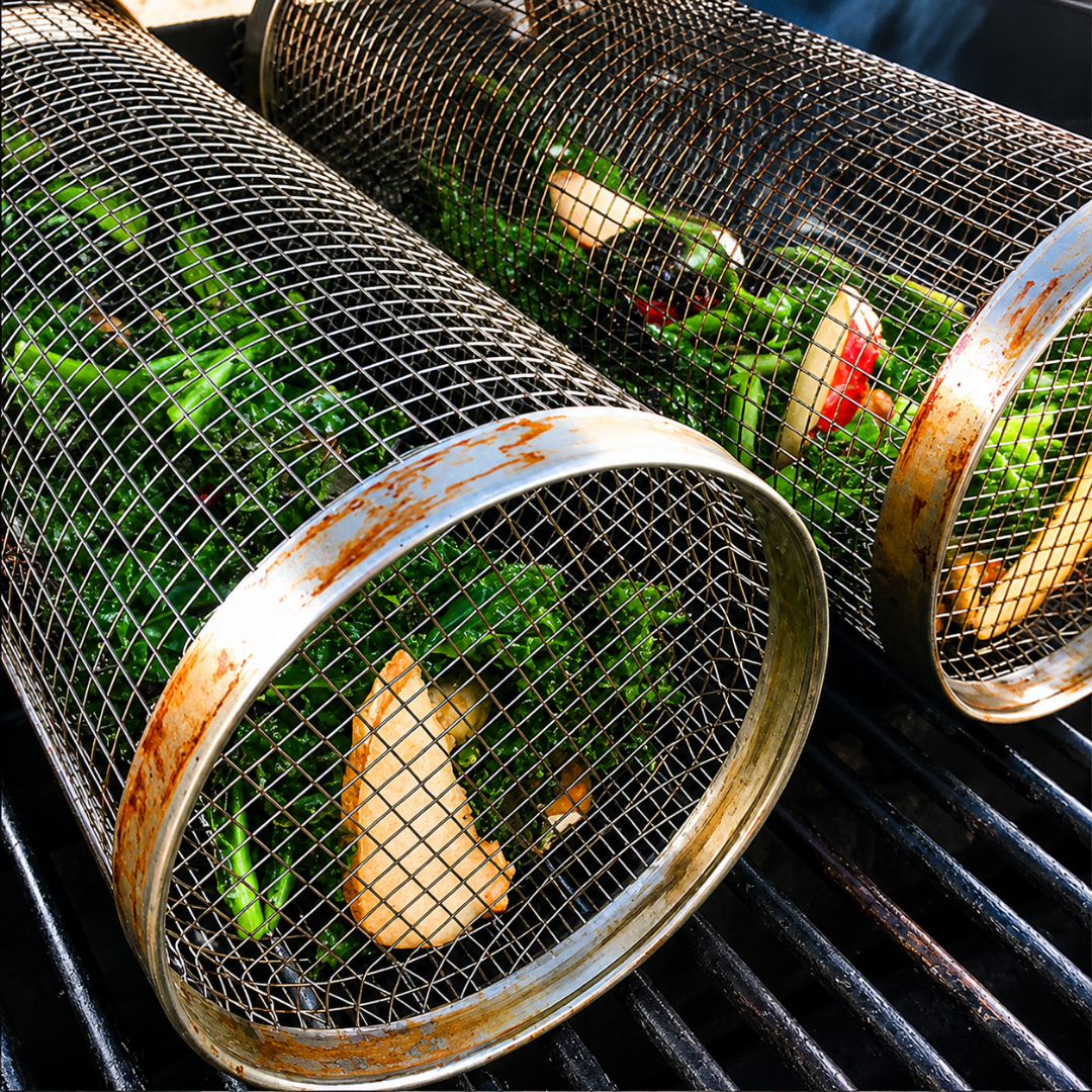 Cesta de Parrilla Giratoria Pro | Cilindro de Acero Inoxidable para Barbacoa🧬🥕