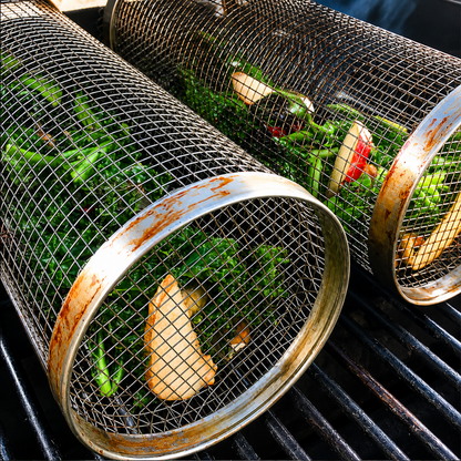Cesta de Parrilla Giratoria Pro | Cilindro de Acero Inoxidable para Barbacoa🧬🥕