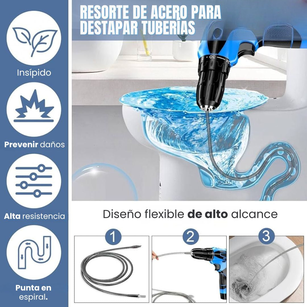 🚽RESORTE DE ACERO PARA DESTAPAR TUBERÍAS X4m: Diseño flexible de alto alcance para drenajes difíciles