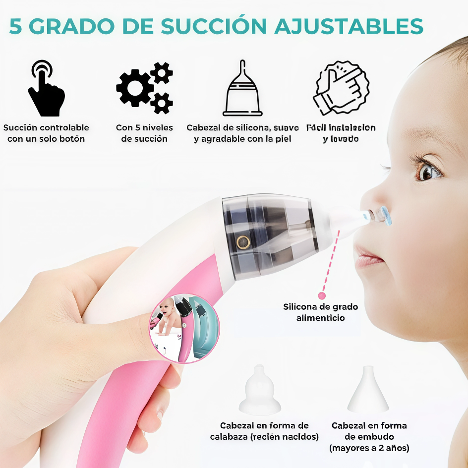 👩‍👦ASPIRADOR NASAL ELÉCTRICO: Succión suave y segura para el alivio inmediato de tu bebé
