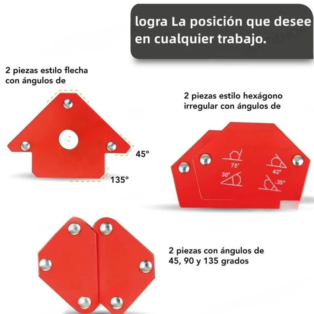 🧰JUEGO DE IMANES DE SOLDADURA DE 6 PIEZAS: Precisión angular y manos libres para herrería profesional