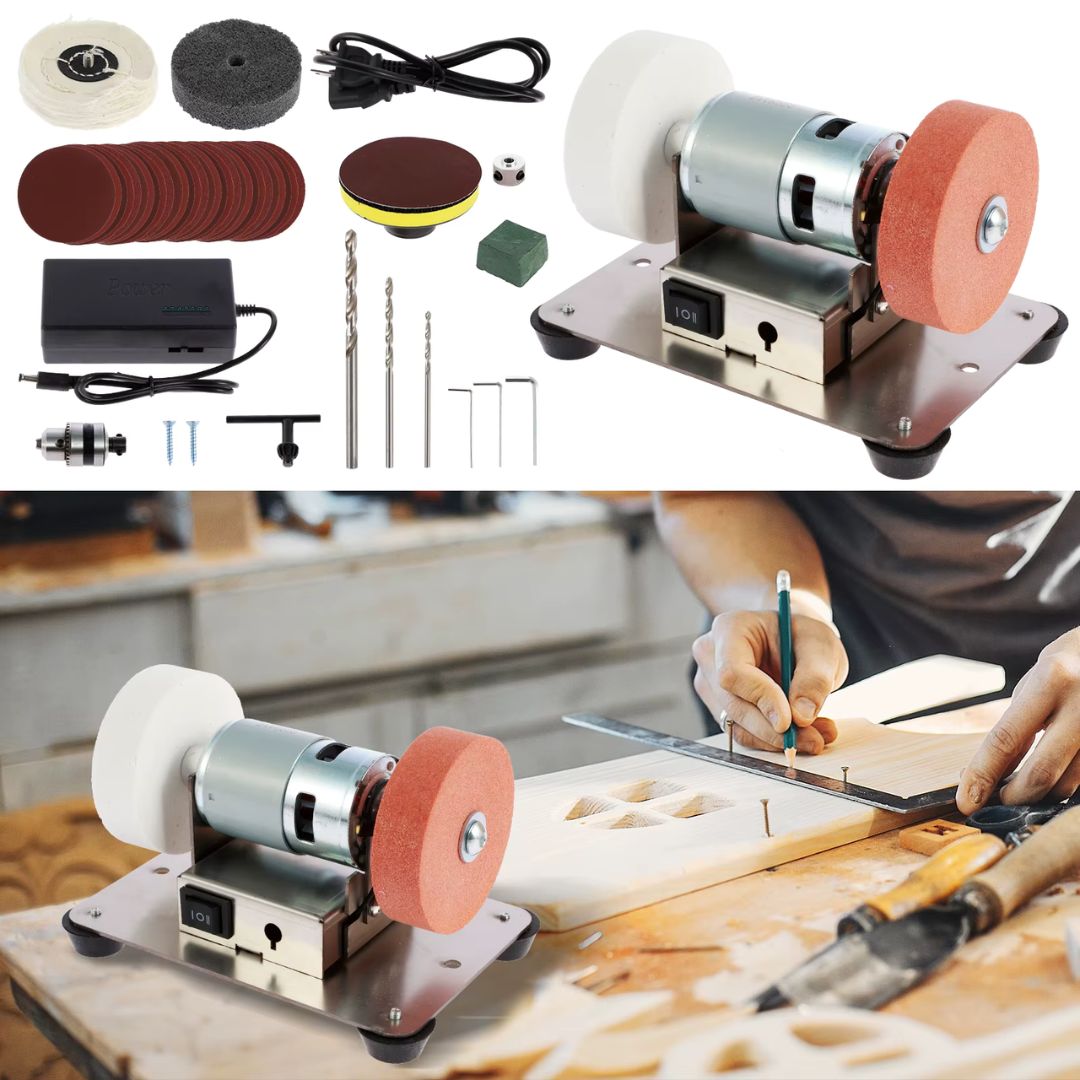 MINI MÁQUINA PULIDORA Y RECTIFICADORA: 🧰Domina tus proyectos de bricolaje con una herramienta potente de doble rueda y control de rotación bidireccional