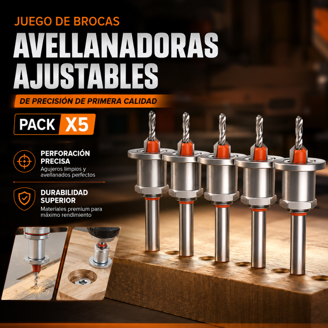 🛠️ Juego de Brocas Avellanadoras Ajustables ProDrill