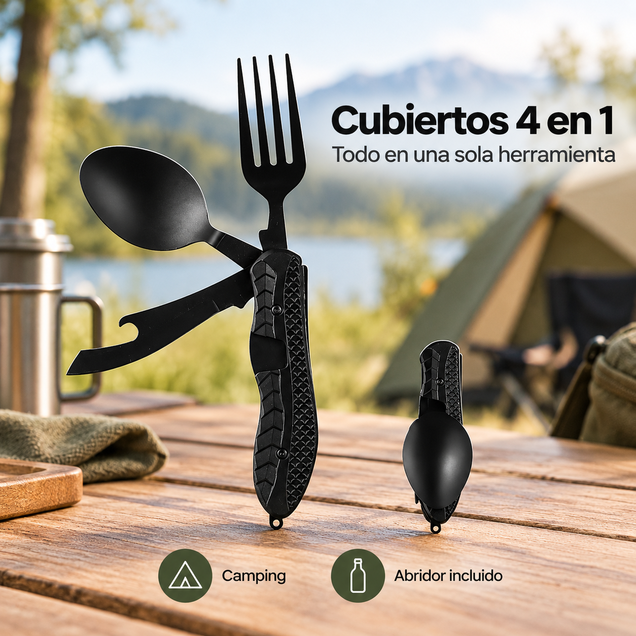 Cubiertos Esenciales para Exteriores 4 en 1 Plegables🍴✨
