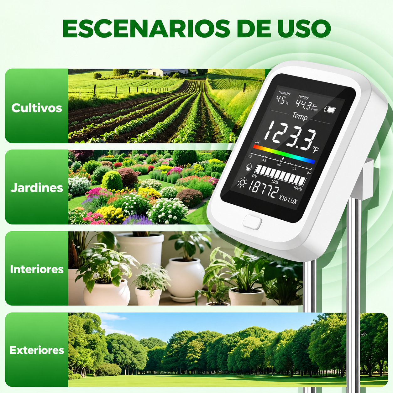 Medidor Digital Profesional 6 en 1 para Suelo y Ambiente🌾