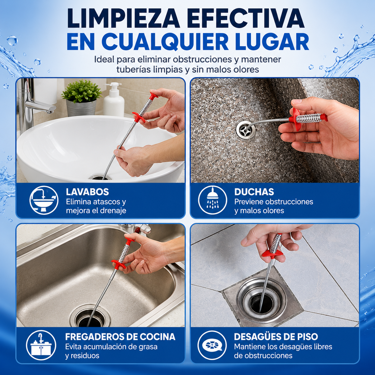 Pinza Flexible Desatascadora de Tuberías (Paga 1 Lleva 2)🧪🛁