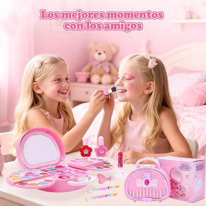 🎀Set de Maquillaje Lavable Infantil con Bolso Rosa Portátil 💖✨