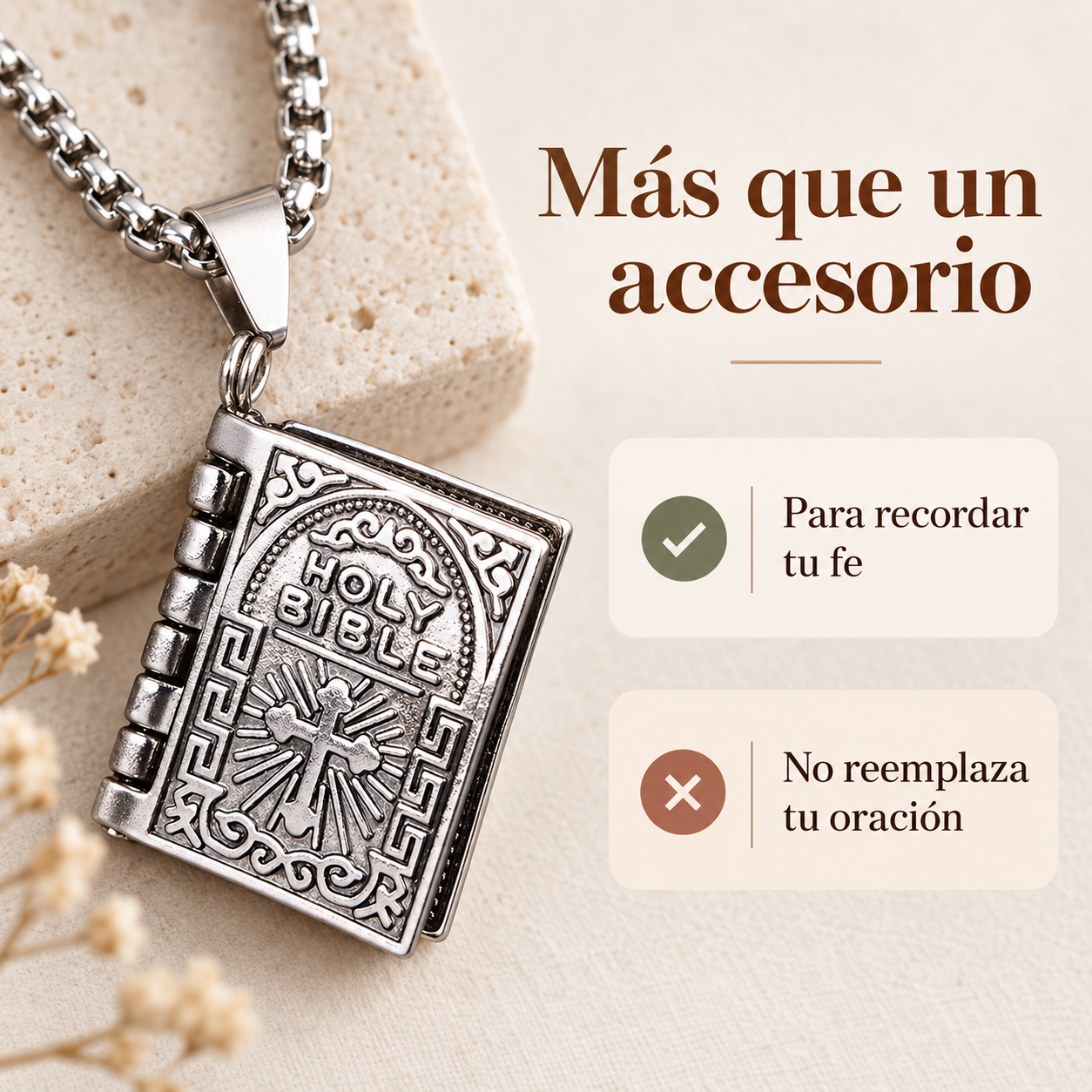 Collar Dije Biblia Abatible Padre Nuestro + Caja de Regalo🕊️✨