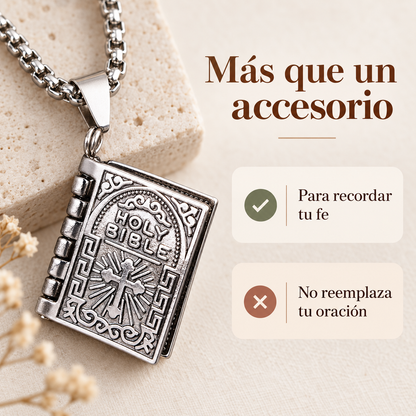 Collar Dije Biblia Abatible Padre Nuestro + Caja de Regalo🕊️✨
