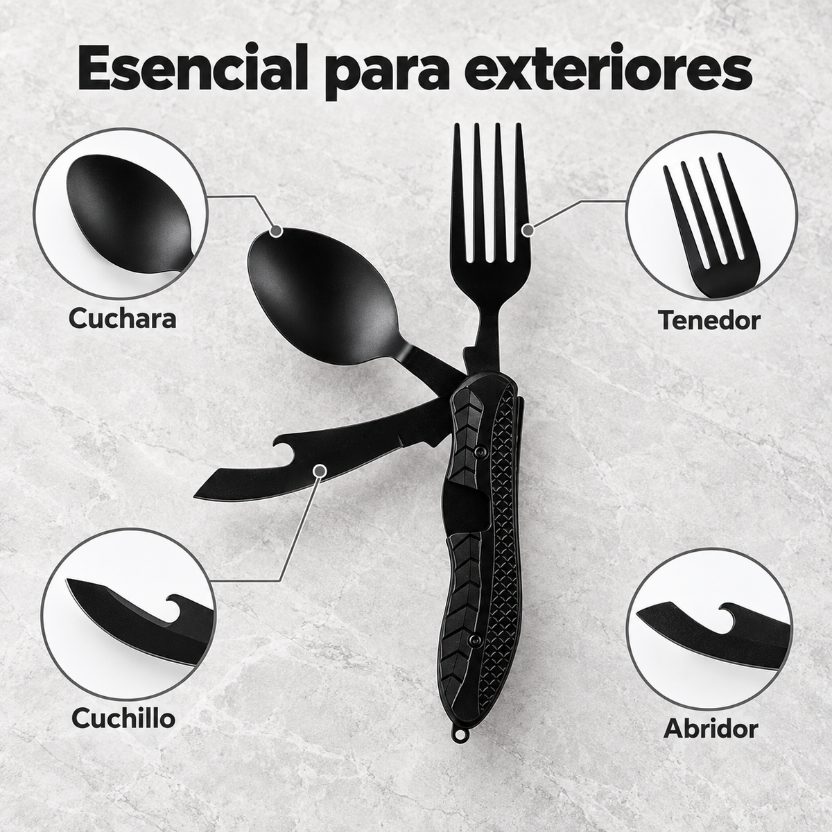 Cubiertos Esenciales para Exteriores 4 en 1 Plegables🍴✨