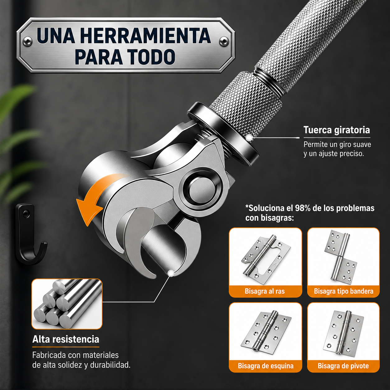Llave Universal Ajustable para Bisagras de Puertas (19.5 cm) 🚪✨