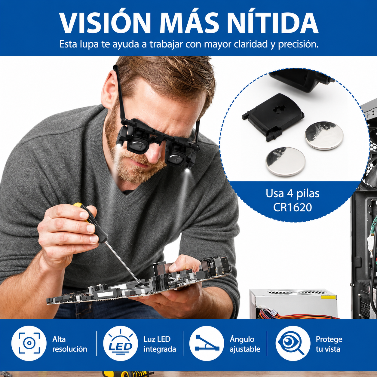 Lupa de Precisión LED Tipo Gafas (4 Juegos de Lentes 2x a 24x) 💡✨
