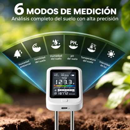 Medidor Digital Profesional 6 en 1 para Suelo y Ambiente🌾