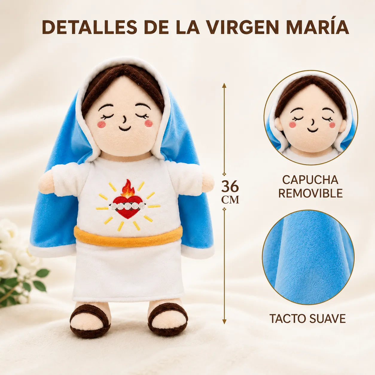 Peluche Virgen María con Luz Calmante🕊️✨