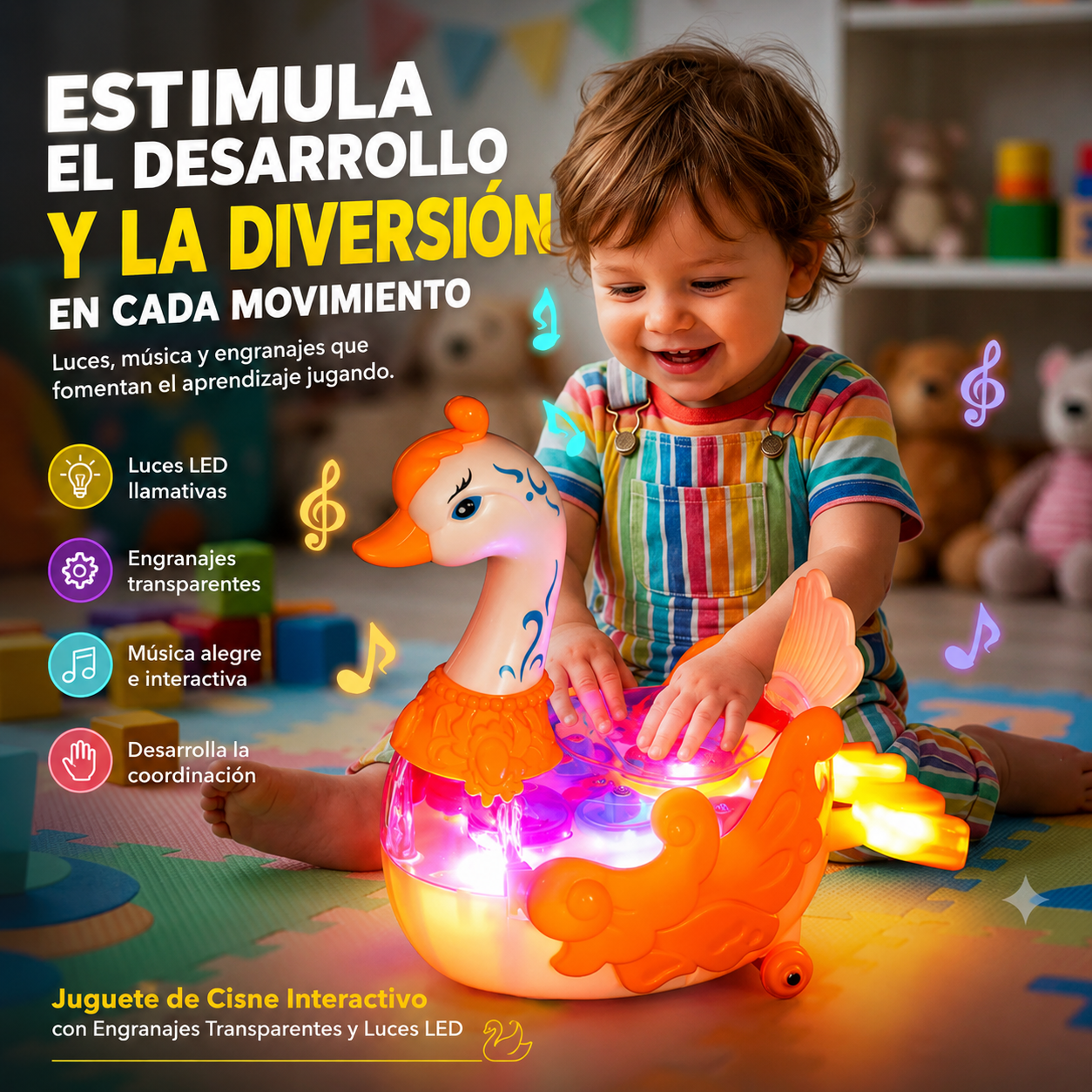 Juguete de Cisne Interactivo con Engranajes Transparentes y Luces LED🦢🚦