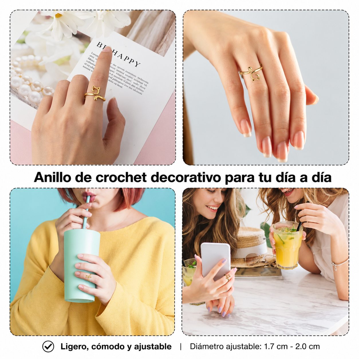 Set x4 Anillos Ajustables Guía de Hilo para Tejer🪡🧶