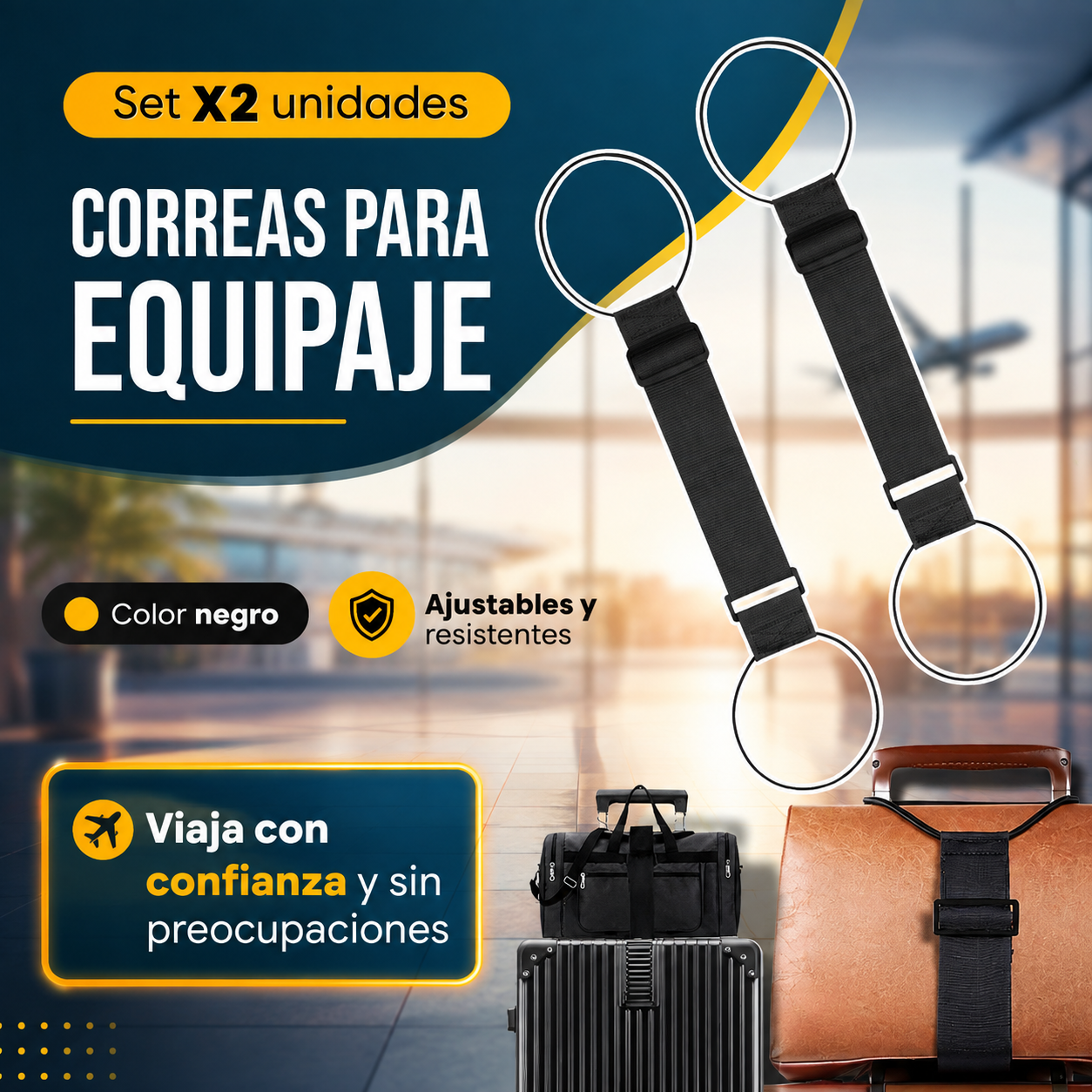 Correas de Conexión para Equipaje (Set x2 / Color Negro) 🧳✨