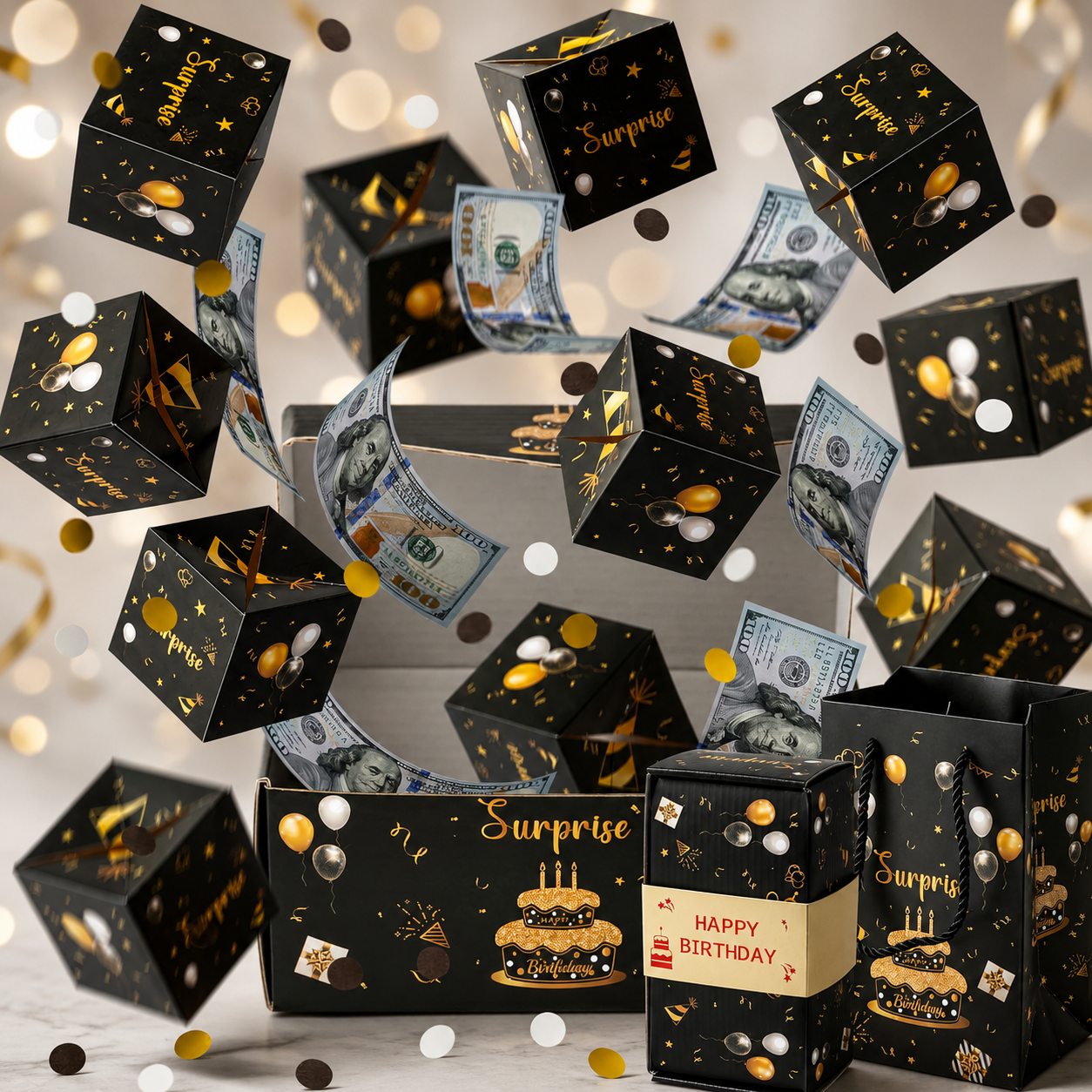 Caja de Regalo Sorpresa Explosiva 10 capas de rebote, faja y bolso de regalo 💥✨