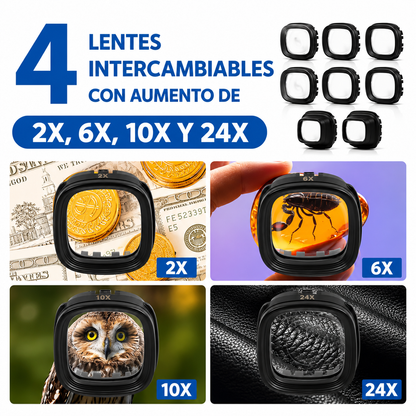 Lupa de Precisión LED Tipo Gafas (4 Juegos de Lentes 2x a 24x) 💡✨