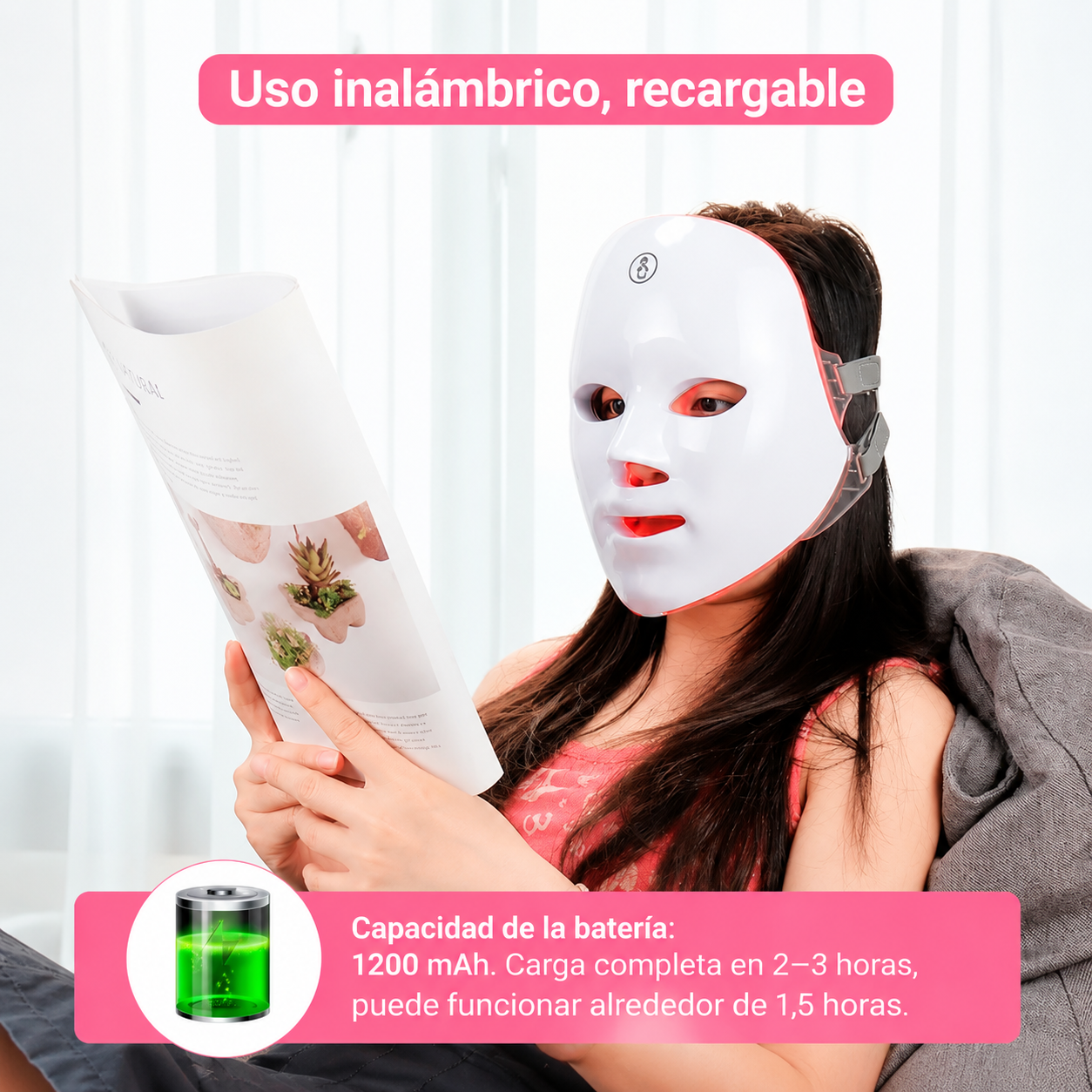 Mascarilla Facial LED de Fototerapia (7 Colores / Recargable) 🌸🤍