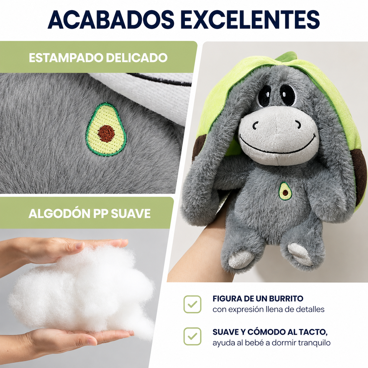 Peluche Burro Fruta que Respira con Sonido y Luz 🥑🍓✨