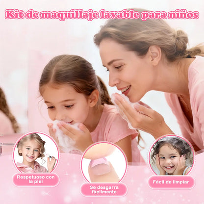 🎀Set de Maquillaje Lavable Infantil con Bolso Rosa Portátil 💖✨
