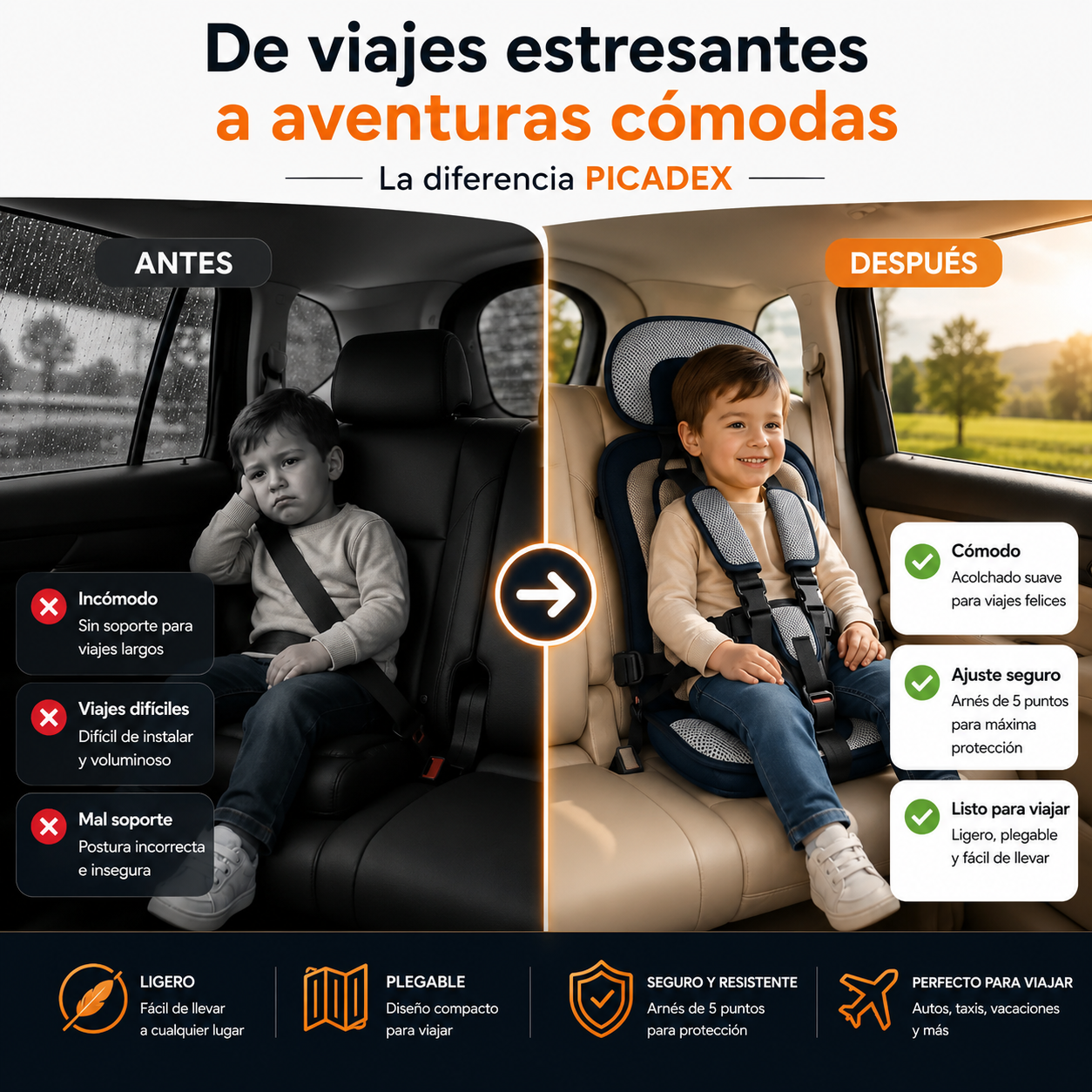 Silla de Coche Portátil y Arnés de Seguridad para Niños🚗✨