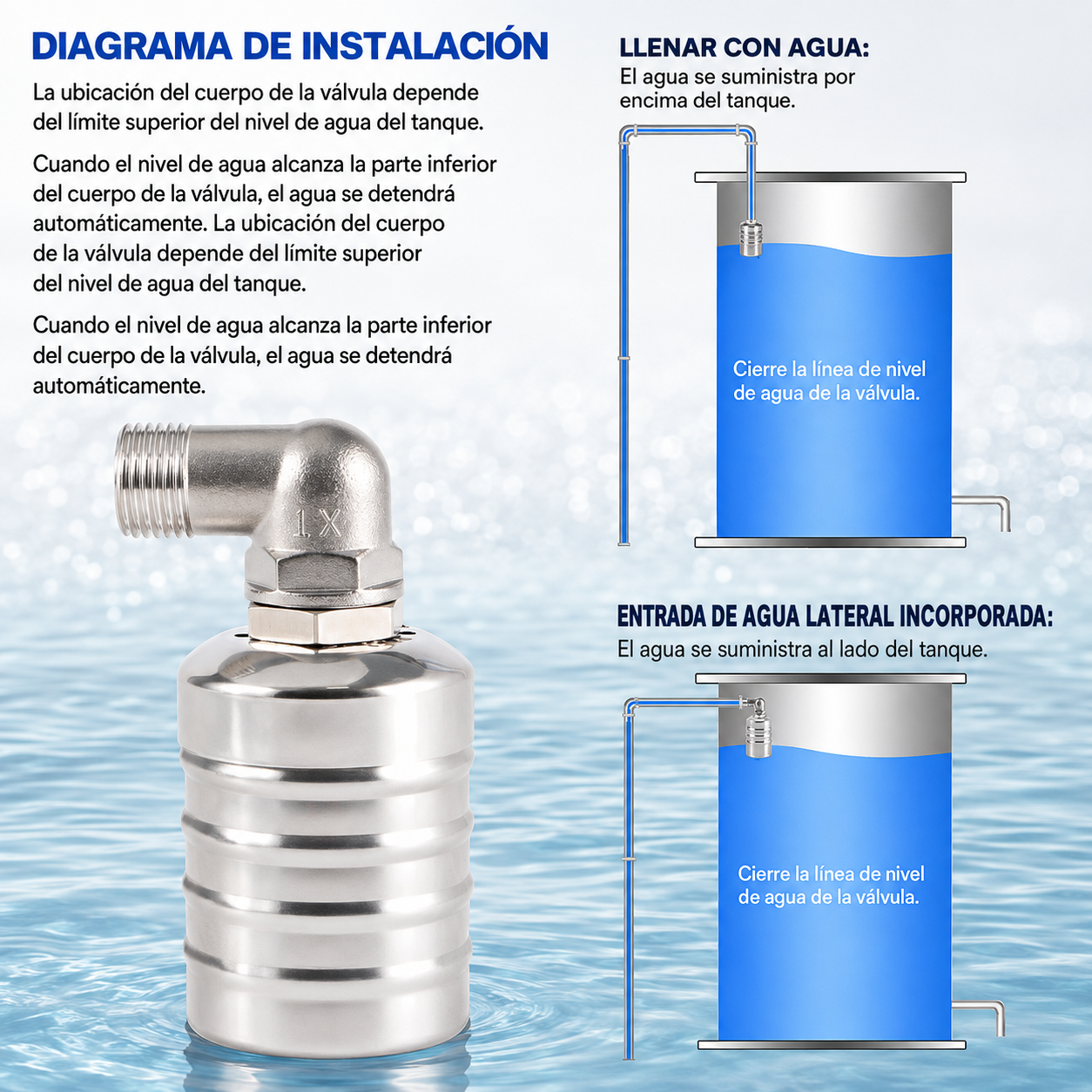 Válvula de Flotador Automática en Acero Inoxidable (1/2" y 3/4") 💧✨