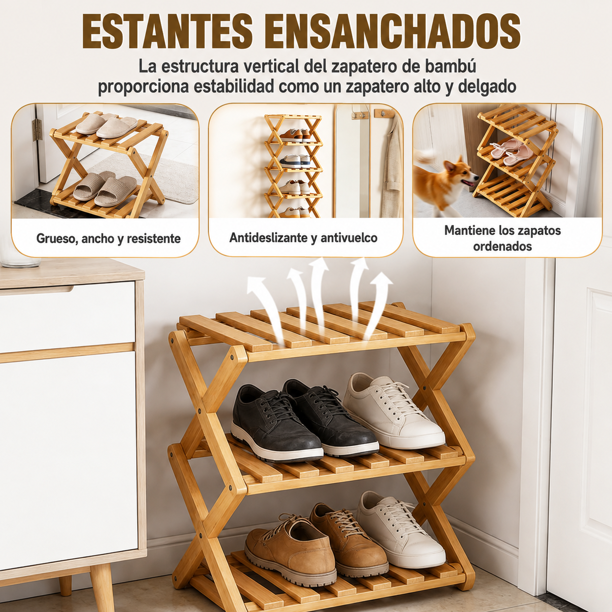 Zapatero Organizador Plegable en Bambú (3, 5 y 7 Niveles) 🪵✨