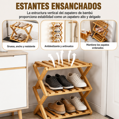 Zapatero Organizador Plegable en Bambú (3, 5 y 7 Niveles) 🪵✨