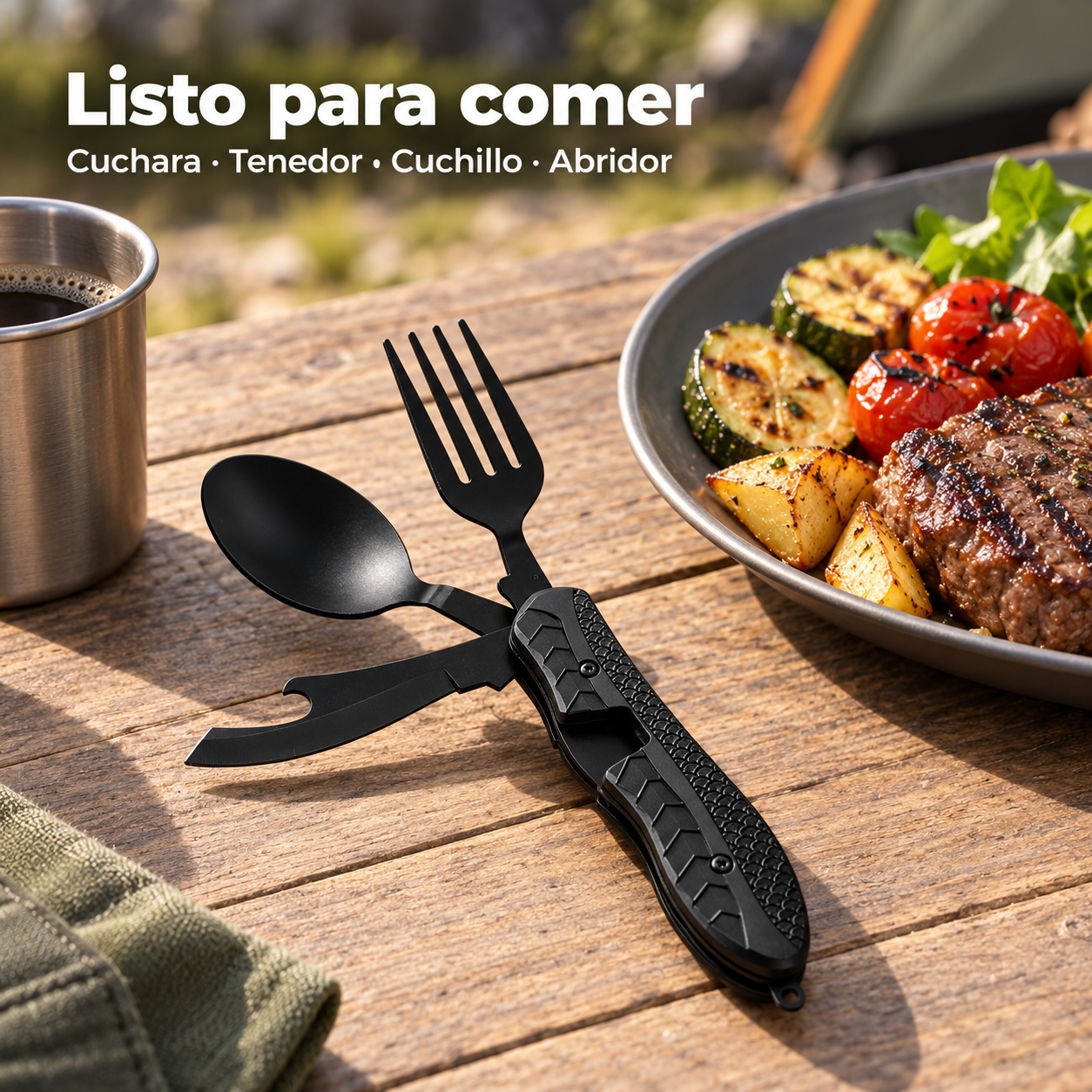 Cubiertos Esenciales para Exteriores 4 en 1 Plegables🍴✨