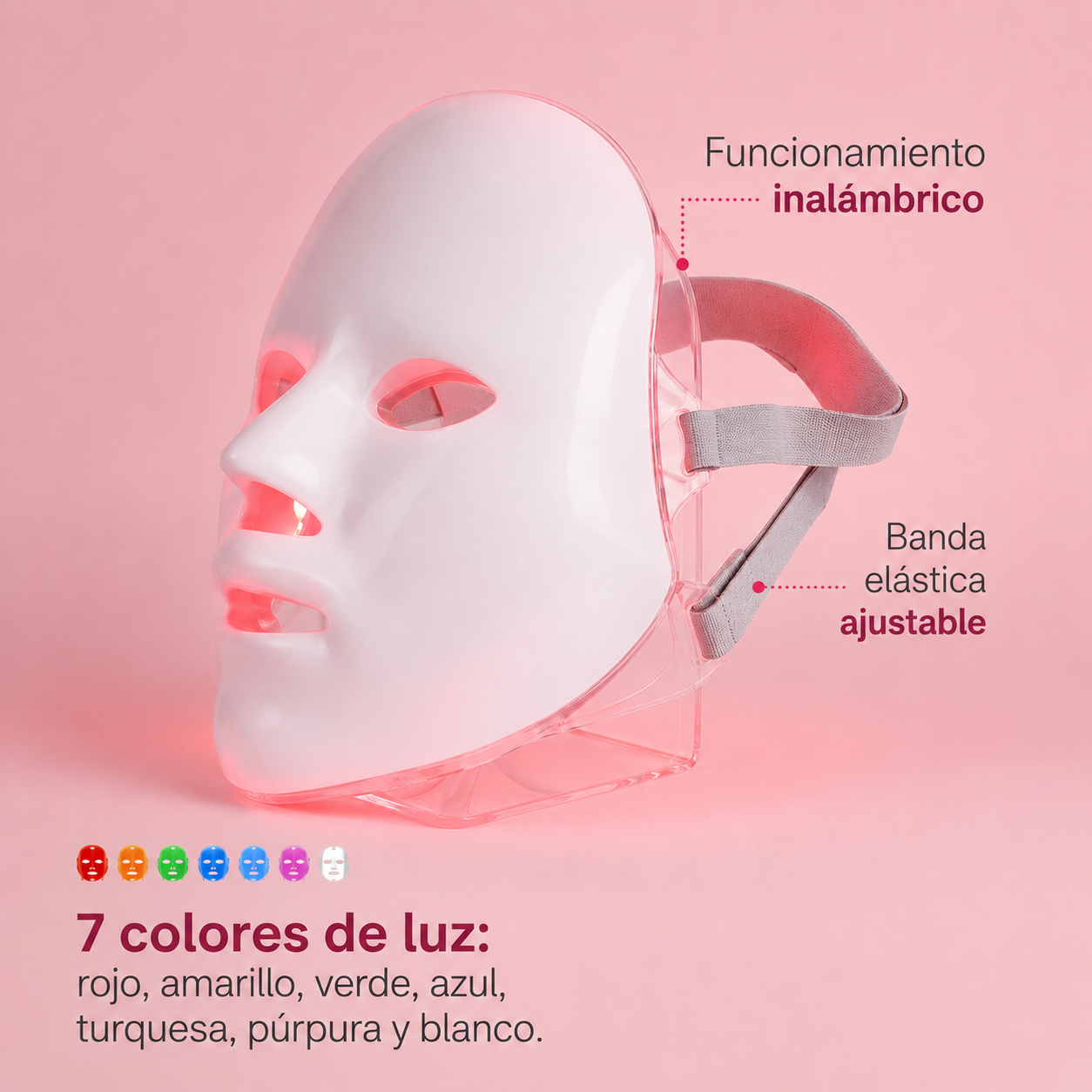 Mascarilla Facial LED de Fototerapia (7 Colores / Recargable) 🌸🤍
