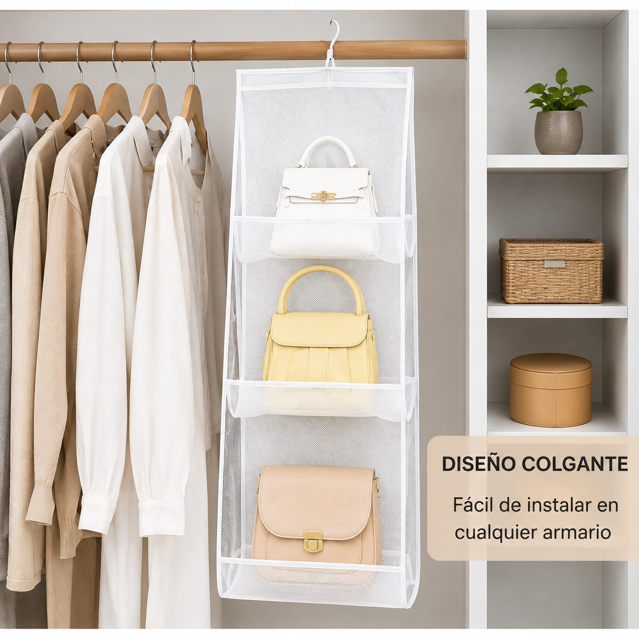 Organizador Colgante para Bolsos (6 Compartimentos) 👗✨