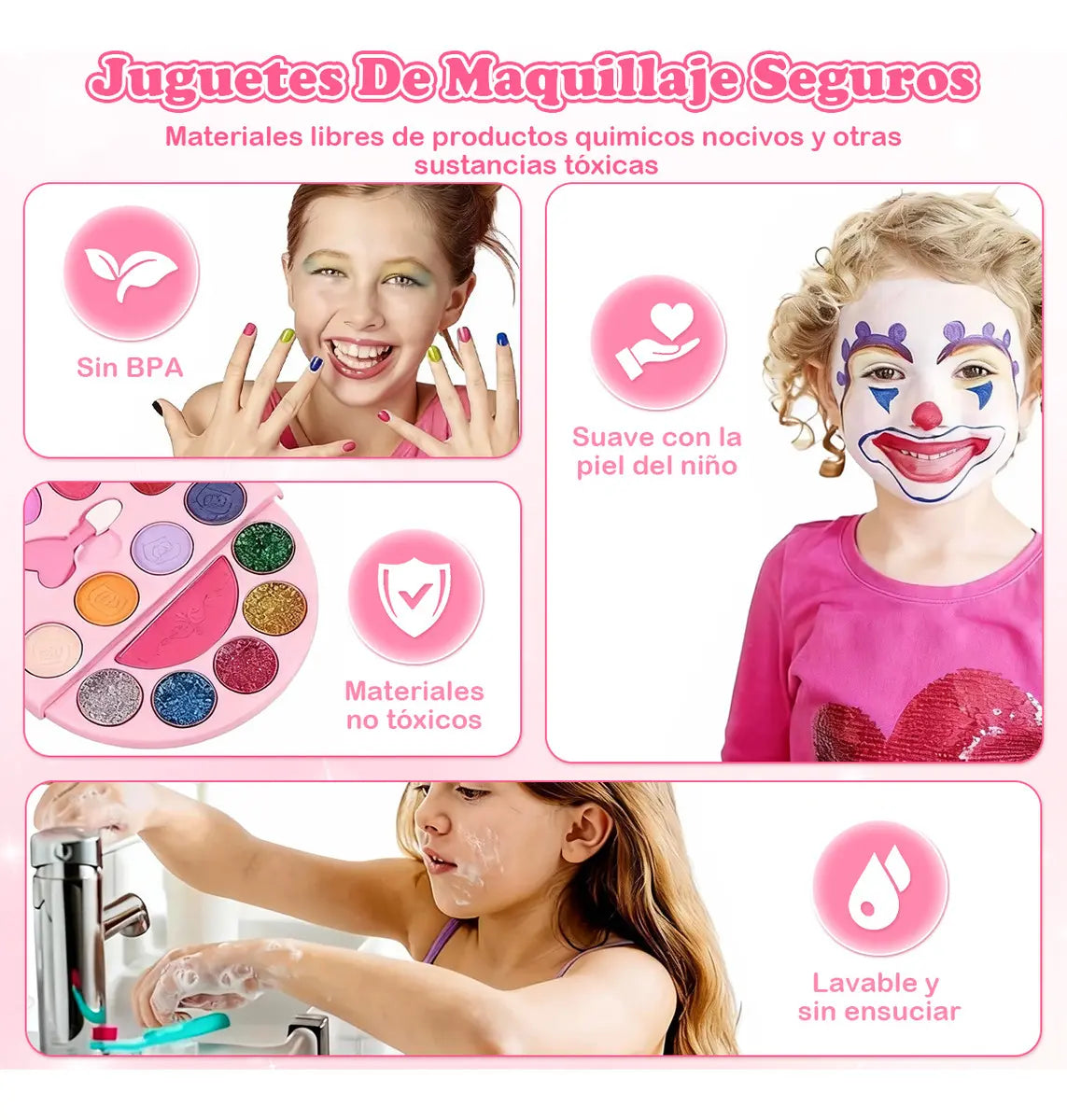 🎀Set de Maquillaje Lavable Infantil con Bolso Rosa Portátil 💖✨