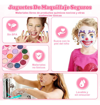 🎀Set de Maquillaje Lavable Infantil con Bolso Rosa Portátil 💖✨