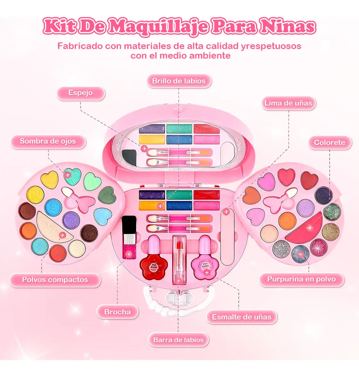 🎀Set de Maquillaje Lavable Infantil con Bolso Rosa Portátil 💖✨