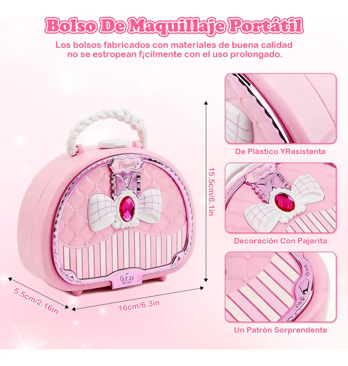 🎀Set de Maquillaje Lavable Infantil con Bolso Rosa Portátil 💖✨