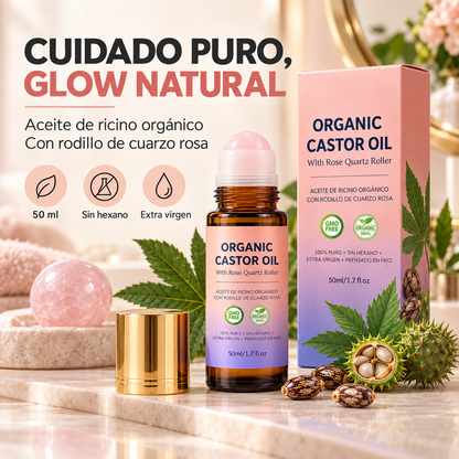 🌸Aceite de Ricino en Roll-On con Esfera de Cuarzo Rosa💆‍♀️