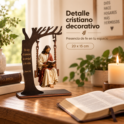 🛐Adorno Escultura de Jesús en el Columpio con Versículo Grabado✝️
