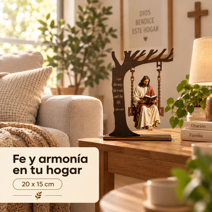 🛐Adorno Escultura de Jesús en el Columpio con Versículo Grabado✝️