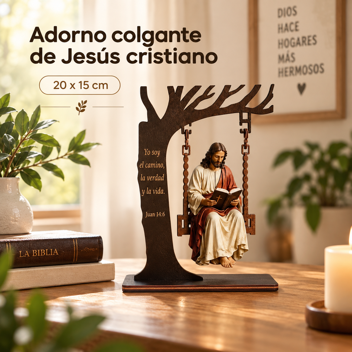 🛐Adorno Escultura de Jesús en el Columpio con Versículo Grabado✝️