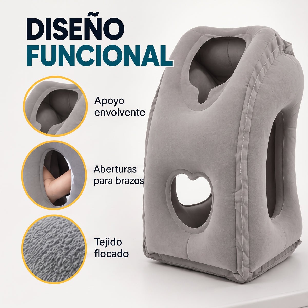 Almohada de Viaje Inflable Ergonómica 45° con Soporte Frontal y de Brazos😴☁️