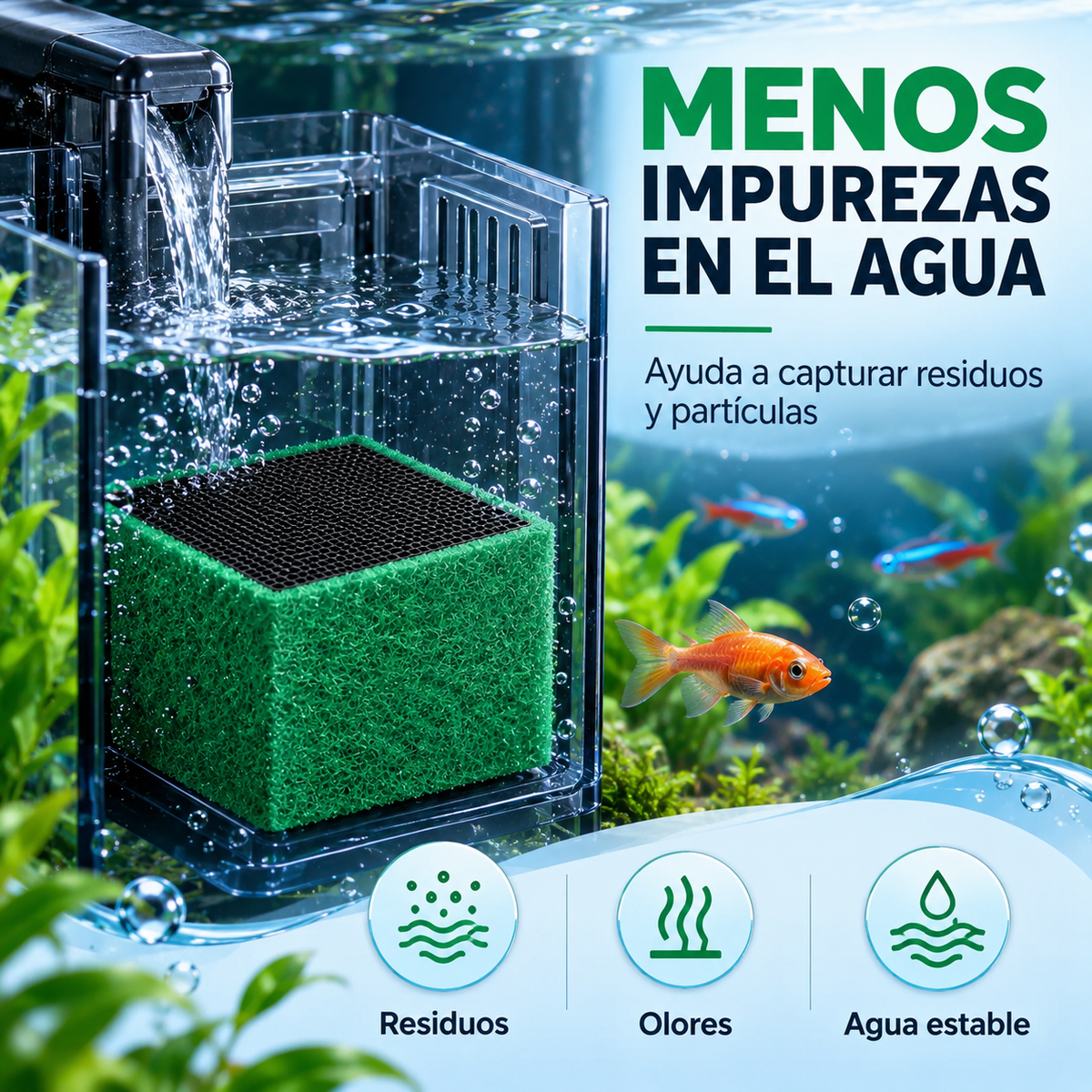 Cubo de Carbón Activado con Fibra Filtrante para Acuario🐟🌿