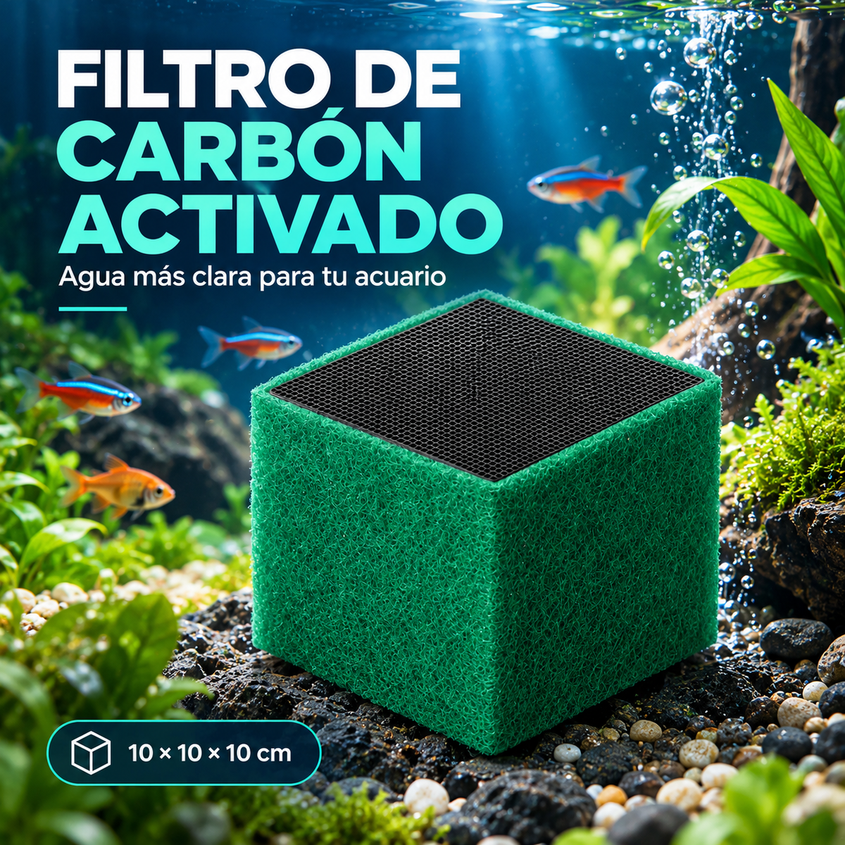 Cubo de Carbón Activado con Fibra Filtrante para Acuario🐟🌿
