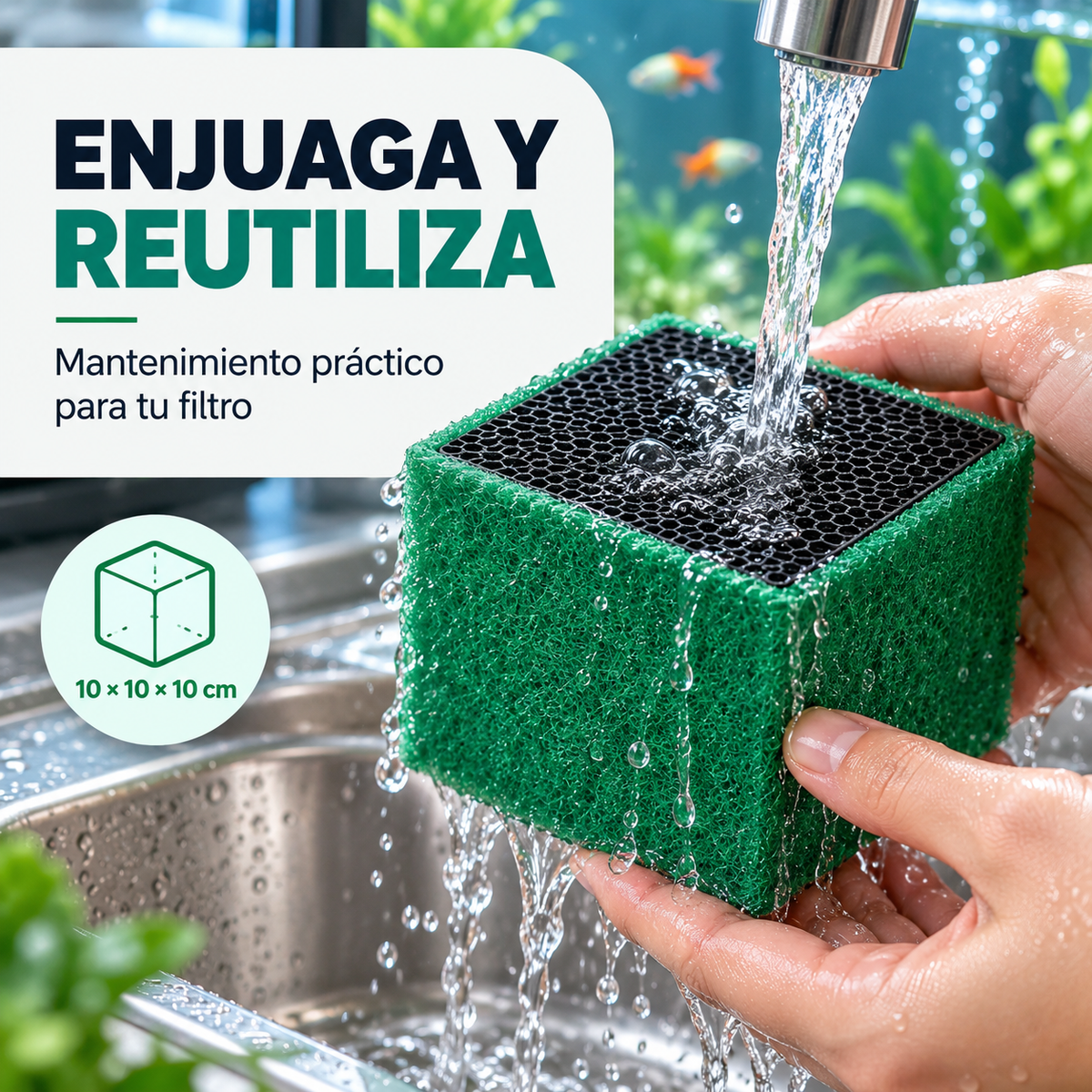 Cubo de Carbón Activado con Fibra Filtrante para Acuario🐟🌿