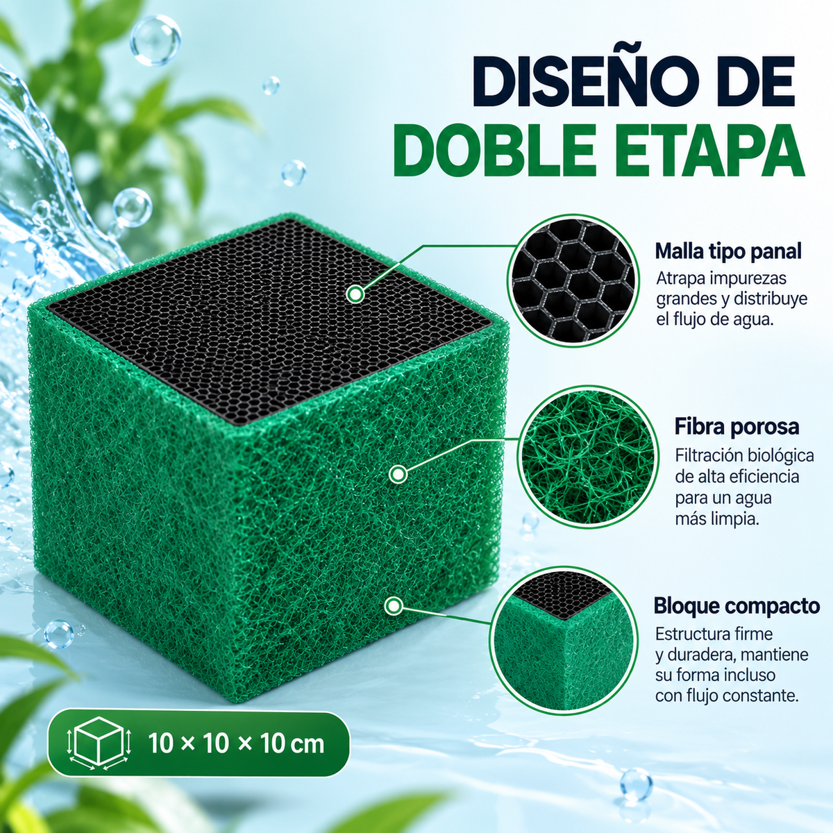 Cubo de Carbón Activado con Fibra Filtrante para Acuario🐟🌿