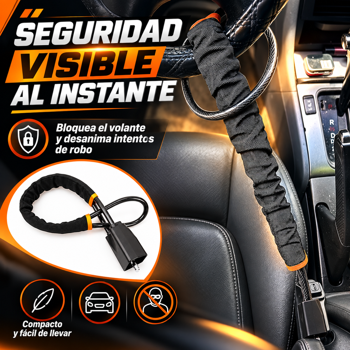 Candado de Seguridad para Volante y Cinturón Antirrobo 🔒🚗